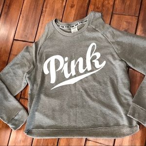Victoria's Secret PINK Peep Shoulder Gray Sweatshirt Large
